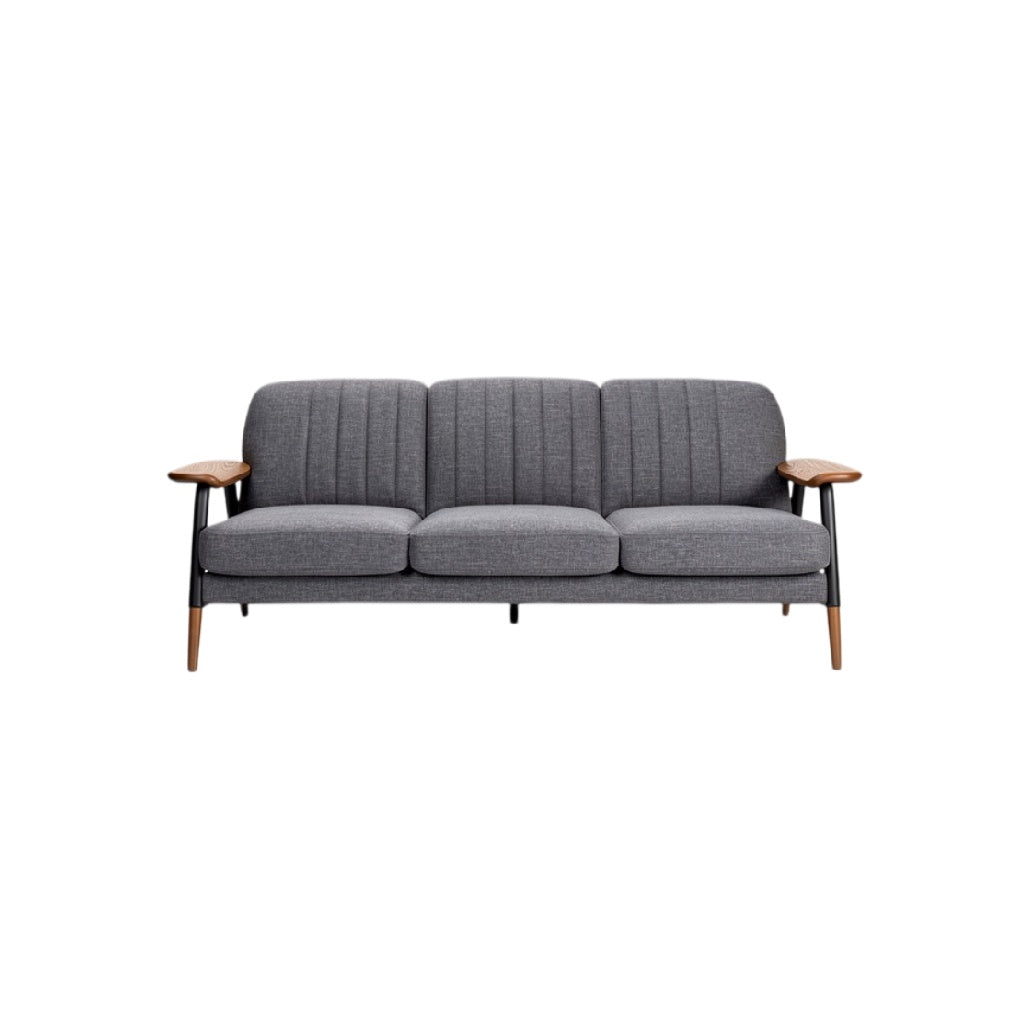 **Canapé contemporain à trois places avec accoudoirs en bois**