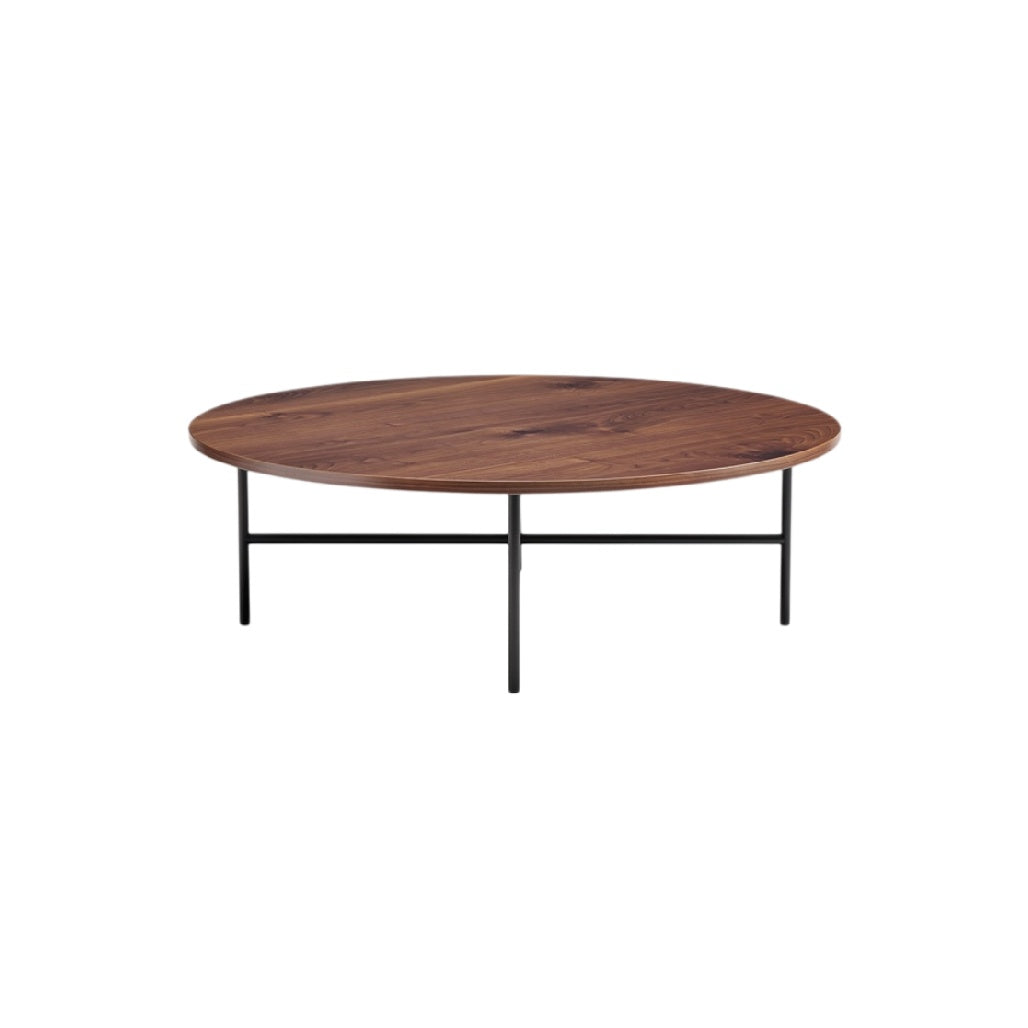 **Table basse ronde en bois massif avec pieds en métal**