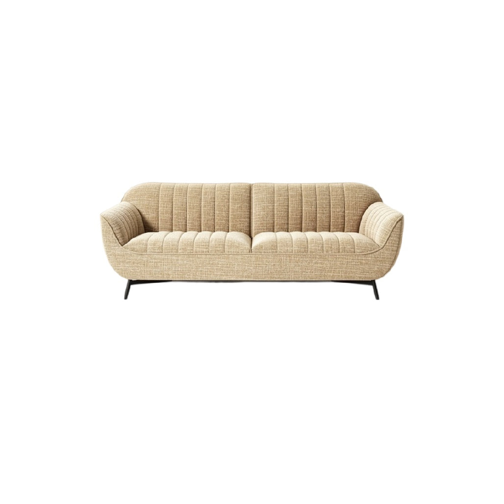 **Canapé moderne en tissu beige avec design côtelé et pieds en métal**