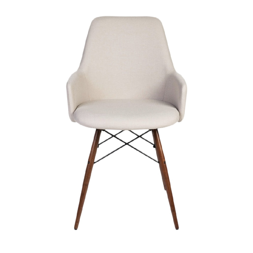 **Chaise moderne en tissu beige avec pieds en bois**